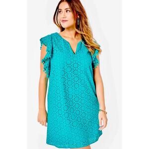 Lilly Pulitzer Astara Eyelet Flutter Sleeve Dress in Water Lilly Green NWT Med